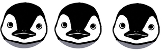 イラスト:横に並んだ三匹のペンギンの顔