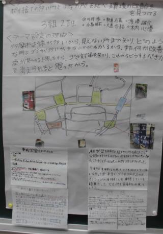 写真：ポイ捨ての多いところと少ないところを比べ、環境の改善点を見つける