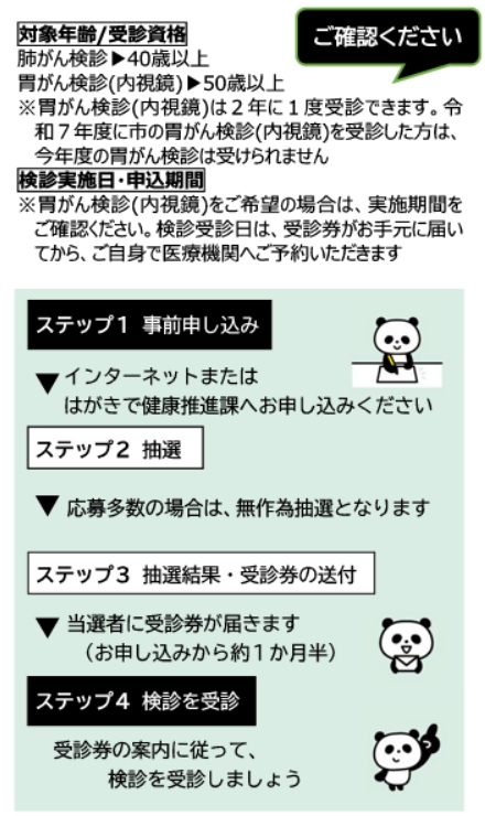 胃がん検診（内視鏡）・肺がん検診の流れ