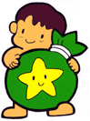 イラスト：星のイラストが付いている巾着袋を持った子ども