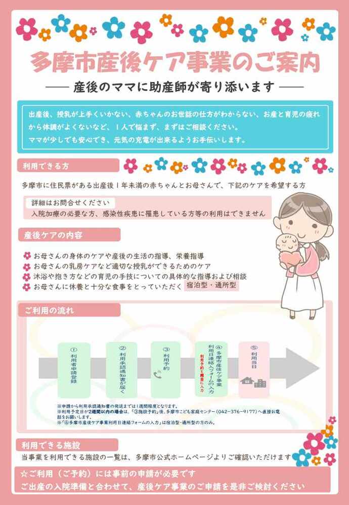 多摩市産後ケア事業の案内チラシ（裏面）