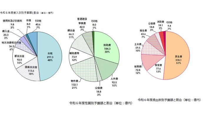 グラフ：令和6年度歳入款別予算額と割合