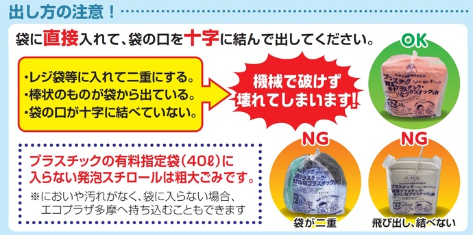 袋のしばり方などの注意喚起のイラスト