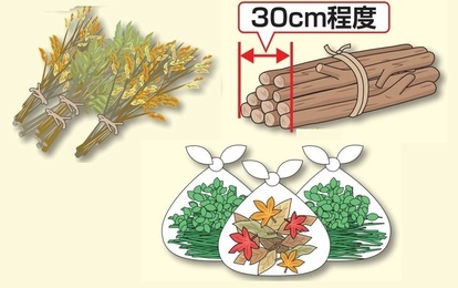 落ち葉、枝、刈草のイラスト